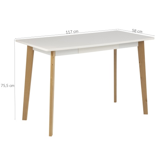 Drewniane biurko Raven 117x58 cm białe/brzoza skandynawskie