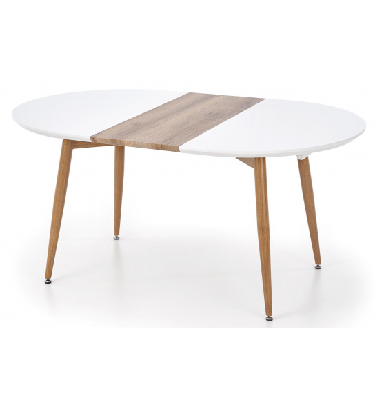 Stół rozkładany Warde 120-200x75 cm okrągły biały/dąb san remo