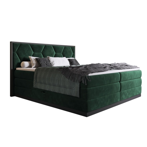 Masywne łóżko z pojemnikami Galia 160x200 cm butelkowa zieleń welwet
