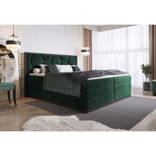 Masywne łóżko z pojemnikami Galia 160x200 cm butelkowa zieleń welwet