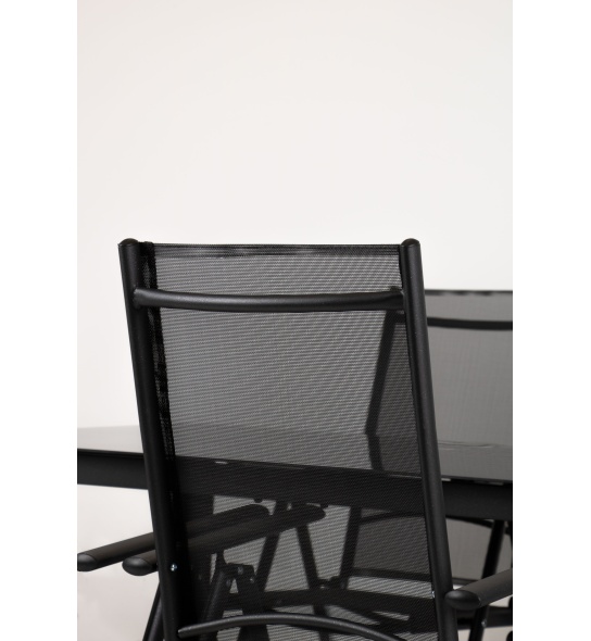 Aluminiowy zestaw ogrodowy stół + 6 krzeseł Era czarny szklany stół