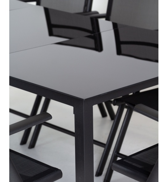 Aluminiowy zestaw ogrodowy stół + 8 krzeseł Era czarny szklany stół