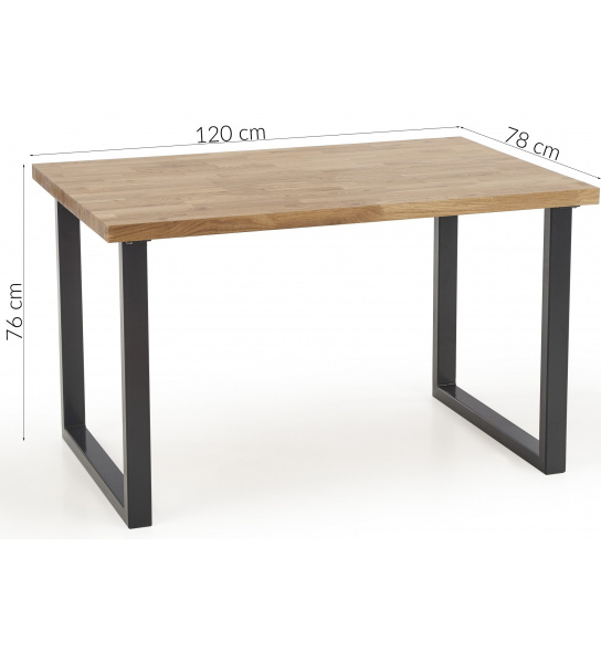Drewniany stół kuchenny Radus 120x78 cm lite drewno dębowe/stal