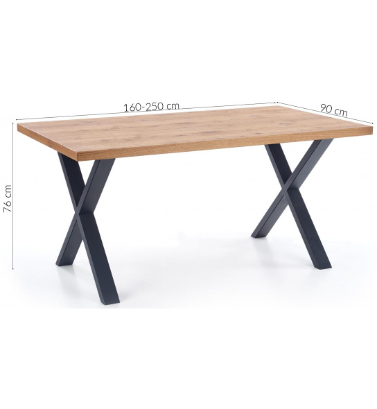 Rozkładany stół na krzyżakach Xavier 160-250x90 cm jasny dąb industrialny