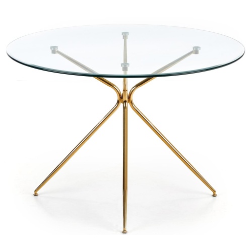 Okrągły szklany stół Rondo 110 cm złote nóżki glamour
