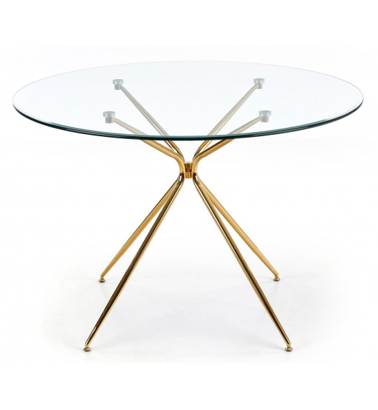 Okrągły szklany stół Rondo 110 cm złote nóżki glamour