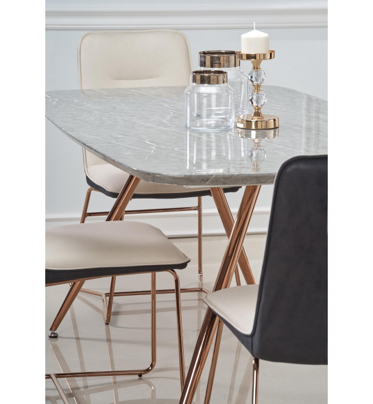 Stół do jadalni Barcano 160x90 cm dąb efekt marmuru/złoty róż glamour