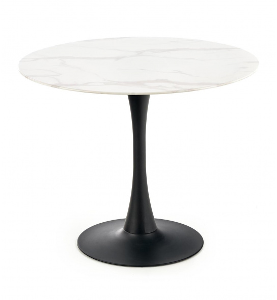 Okrągły szklany stolik kawowy Ambrosio 90 cm efekt marmuru biały