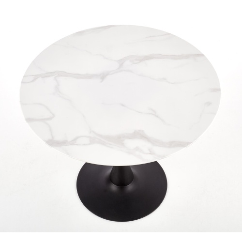 Okrągły szklany stolik kawowy Ambrosio 90 cm efekt marmuru biały