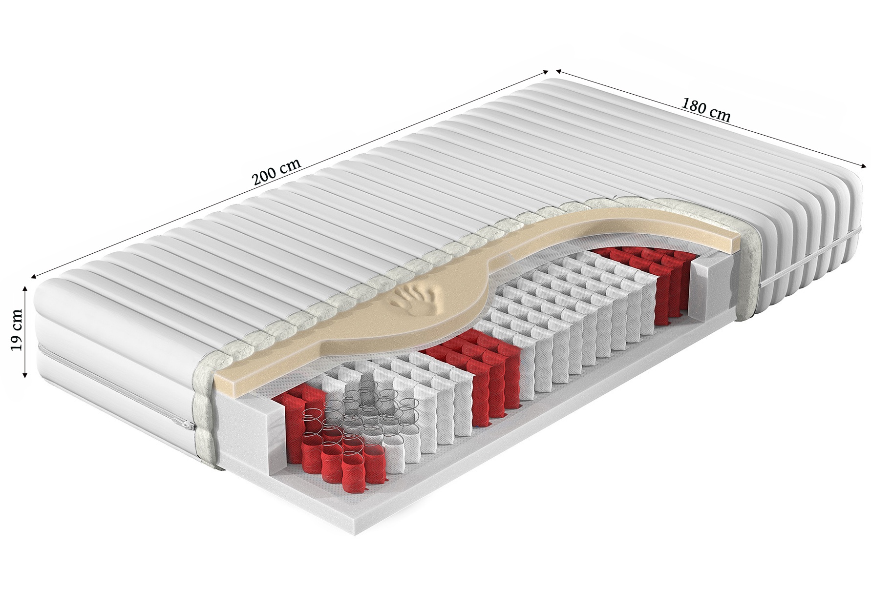 Materac kieszeniowy z pianką Visco Nana 180x200 cm 19 cm 7 stref