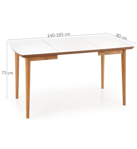 Rozkładany stół do jadalni Bradley 140-185x80 cm biały/dąb lefkas