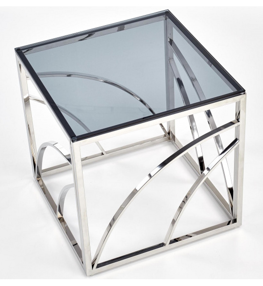 Szklany stolik kawowy Universe 55 cm srebrny dymione szkło glamour