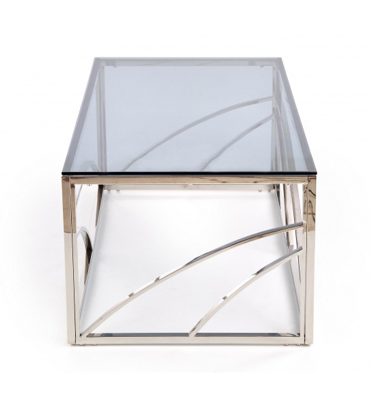 Szklany stolik kawowy Universe 120 cm srebrny dymione szkło glamour