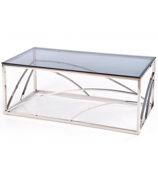 Szklany stolik kawowy Universe 120 cm srebrny dymione szkło glamour