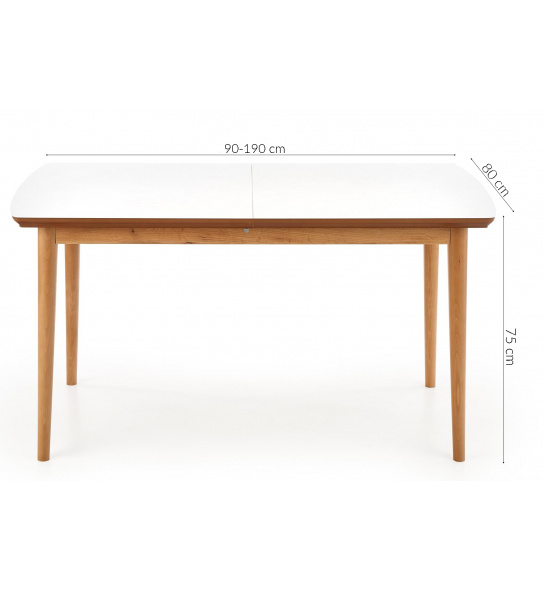 Rozkładany stół do jadalni Barret 90-190x80 cm biały/dąb lefkas