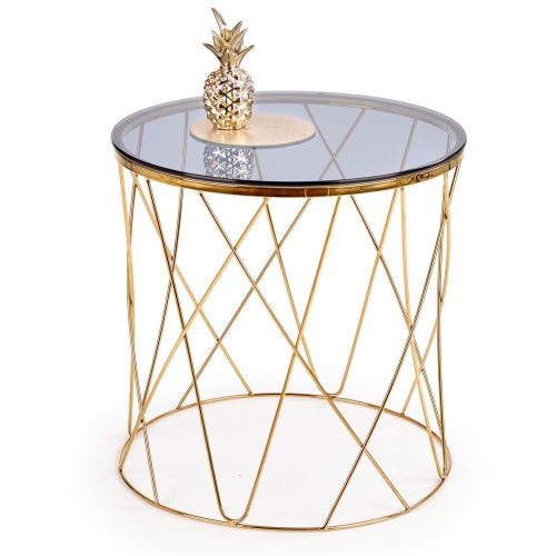 Okrągły stolik kawowy Selena 55 cm dymione szkło/złoty stelaż