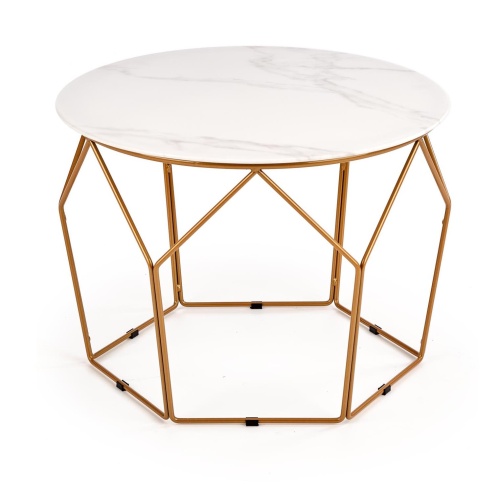 Okrągły szklany stolik Madison 60 cm biały efekt marmuru/złoty
