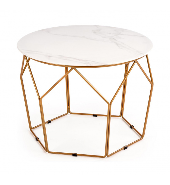 Okrągły szklany stolik Madison 60 cm biały efekt marmuru/złoty