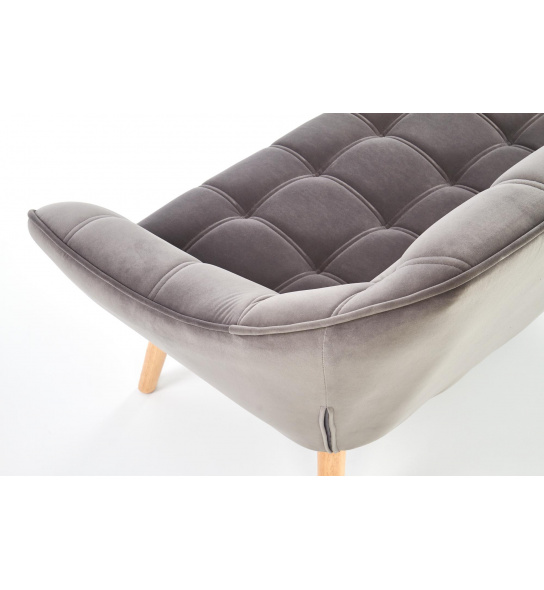 Sofa z podłokietnikami Romeo XL welur popielata/buk pikowana