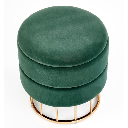 Okrągły puf welurowy ze schowkiem Minty zielony/złoty glamour