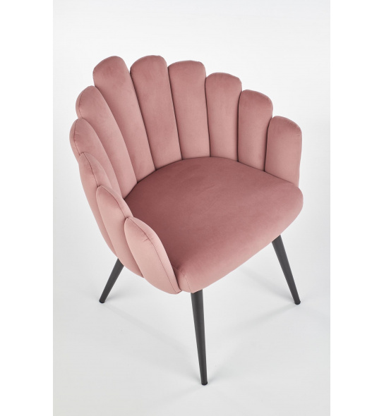Fotel welurowy K410 muszelka pudrowy róż/czarne nóżki