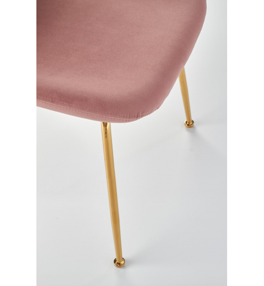 Krzesło welurowe do jadalni K381 pudrowy róż złote nóżki