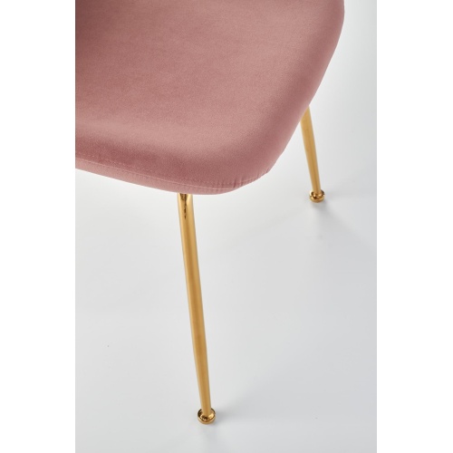 Krzesło welurowe do jadalni K381 pudrowy róż złote nóżki