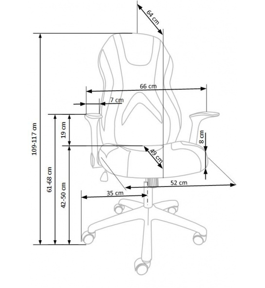 Fotel obrotowy Jofrey 109-117 cm TILT popielaty/czarny