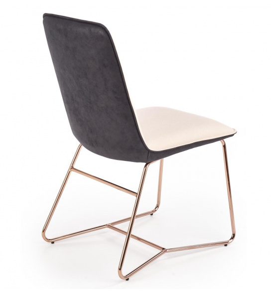Krzesło na płozach K390 kremowe/ciemnoszare ekoskóra różowe złoto
