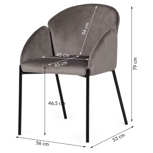 Krzesło welurowe z podłokietnikami Nalia szare/czarne