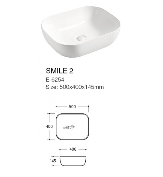 Umywalka ceramiczna nablatowa Smile 40x50x15 cm biała