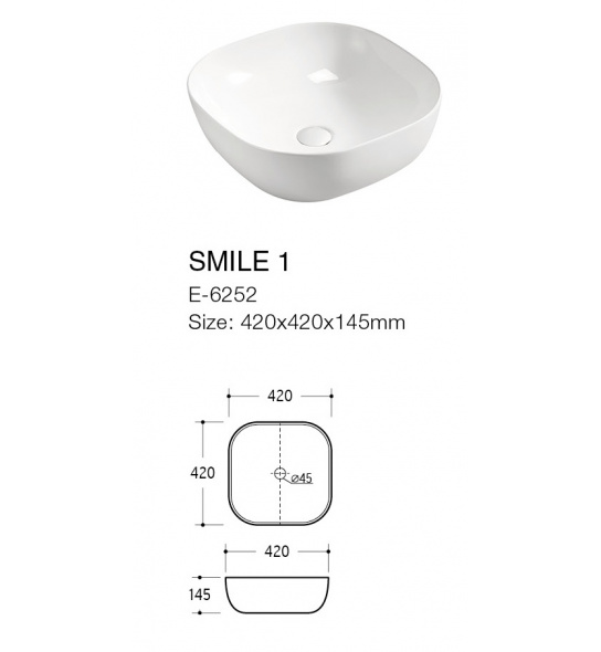 Umywalka ceramiczna nablatowa Smile 41x41x15 cm biała
