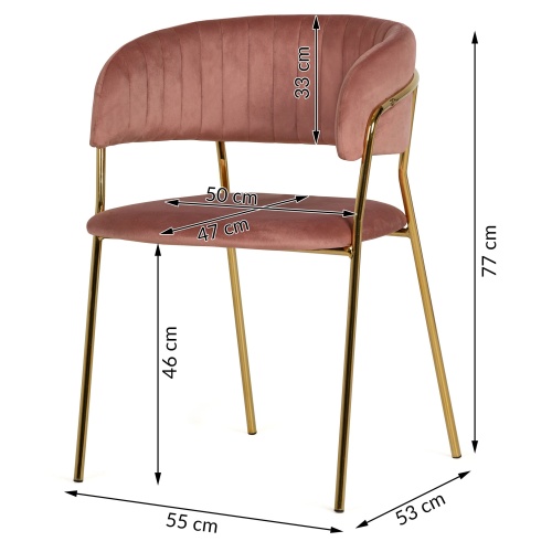 Krzesło welurowe Imogen brudny róż/złote nóżki