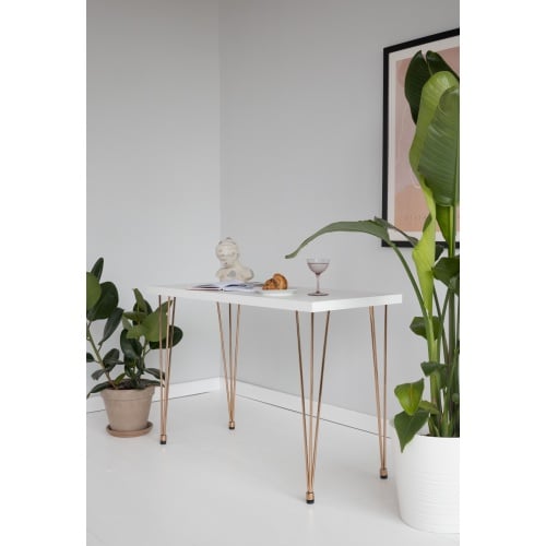Drewniane biurko konsola Ludo II 110 cm białe/złote nóżki
