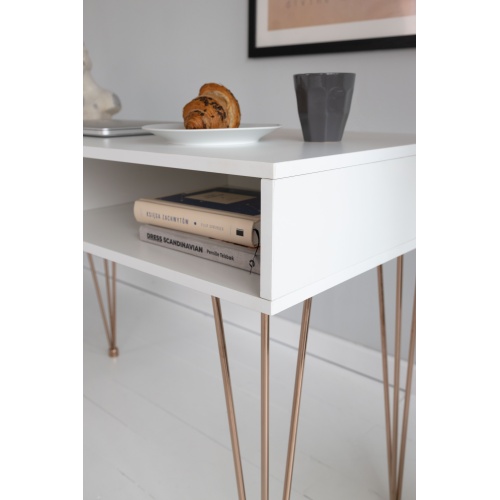 Drewniane biurko z szufladą Ludo 110 cm białe/złote nóżki