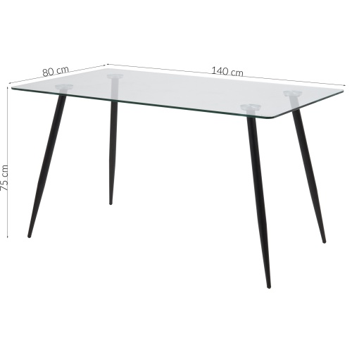 Szklany stół do jadalni Wilma 140x80 cm czarny nowoczesny