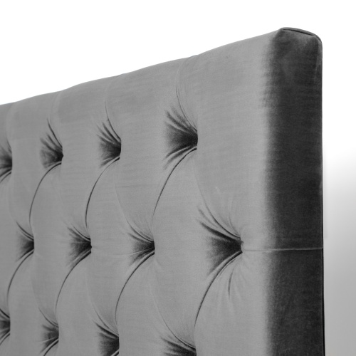 Łóżko welurowe Idahlia 160x200 szare ze stelażem pikowany zagłówek