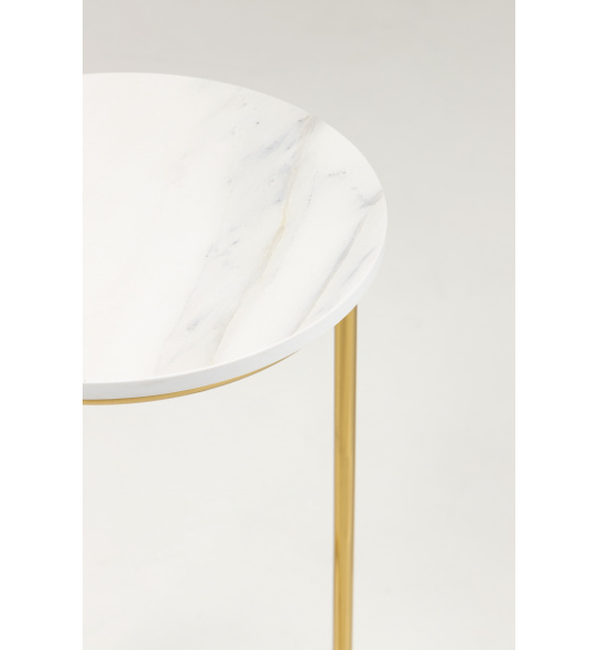 Okrągły stolik Aida 35 cm biały marmur połysk złote nóżki