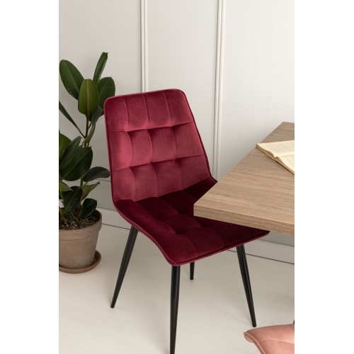 Krzesło welurowe Giuseppe ciemnoczerwone/czarne pikowane
