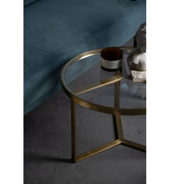 Okrągły szklany stolik glamour Lea 60 cm przezroczysty złote nóżki