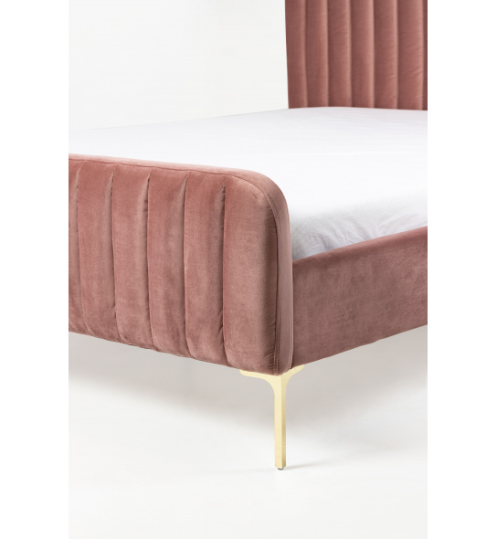 Łóżko podwójne Lana 160x200 różowe welur złote nóżki