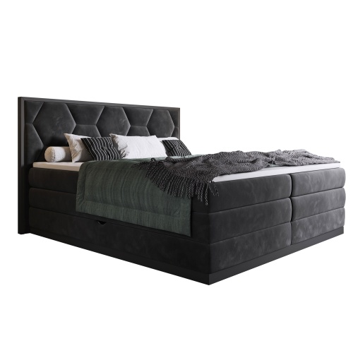 Masywne łóżko z drewnianą ramą Galia 180x200 cm czarne welwet