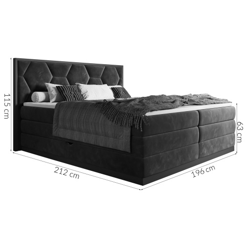 Masywne łóżko z drewnianą ramą Galia 180x200 cm czarne welwet