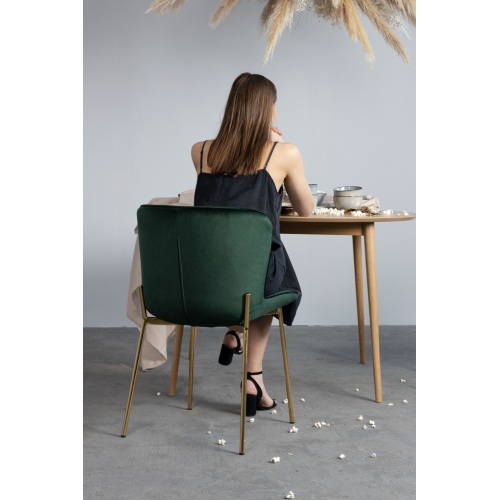 Krzesło welurowe do jadalni Sully butelkowa zieleń nowoczesne - złote nogi