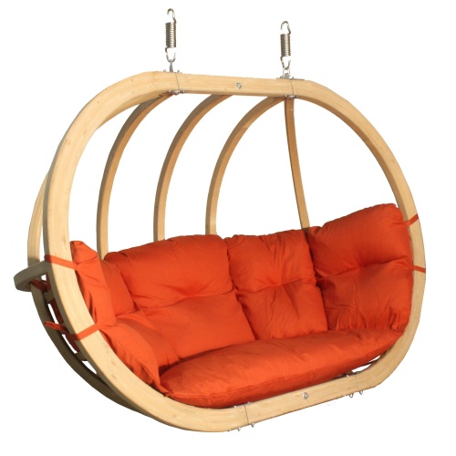 Drewniany podwójny fotel wiszący O-Zone Premier Swing Pod czerwony ze stojakiem
