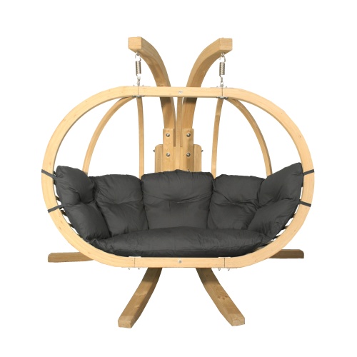 Drewniany podwójny fotel wiszący O-Zone Premier Swing Pod grafitowy ze stojakiem