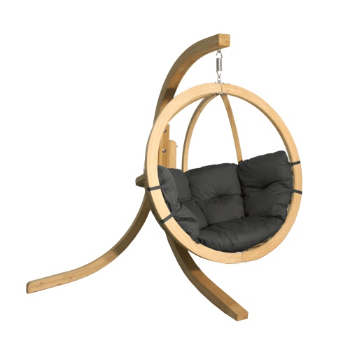 Drewniany fotel wiszący O-Zone Swing Pod grafitowy ze stojakiem