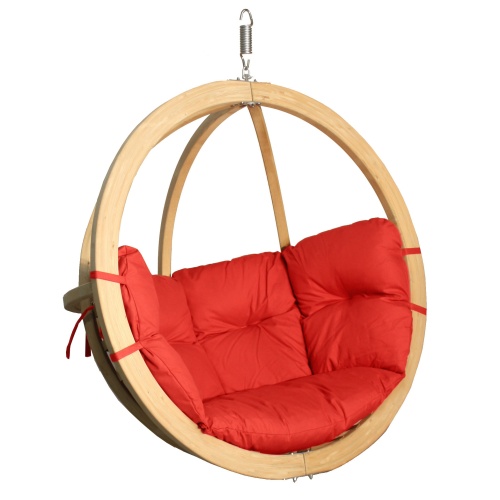 Drewniany fotel wiszący O-Zone Swing Pod czerwony ze stojakiem