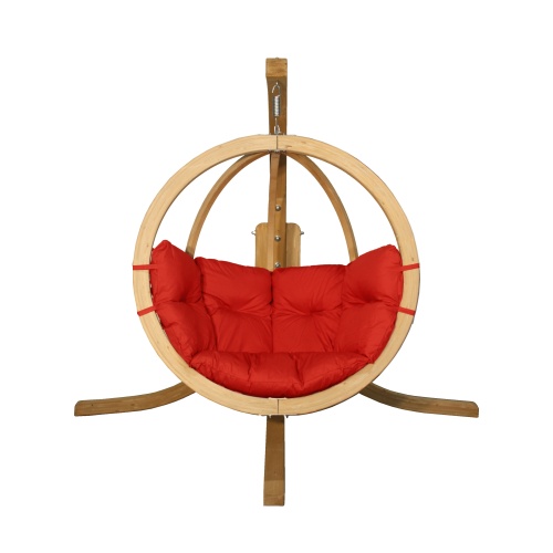 Drewniany fotel wiszący O-Zone Swing Pod czerwony ze stojakiem
