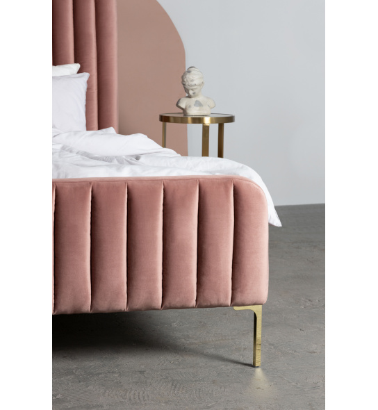 Łóżko podwójne Lana 160x200 różowe welur złote nóżki